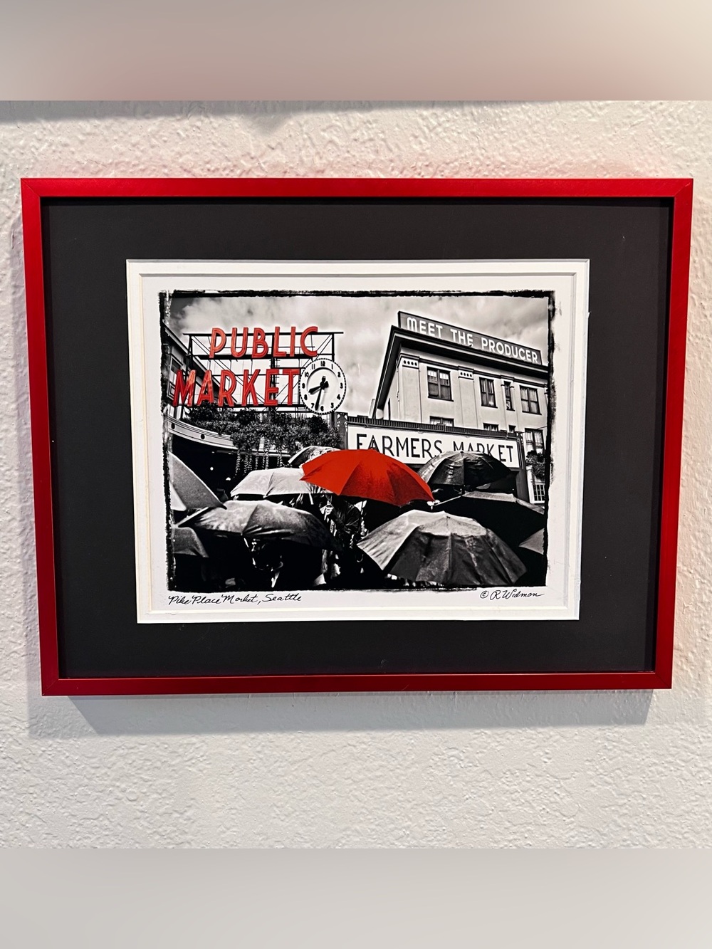 Seattle Pike Place Market Framed Photo Wall Art Red Black Retro Travel Decor